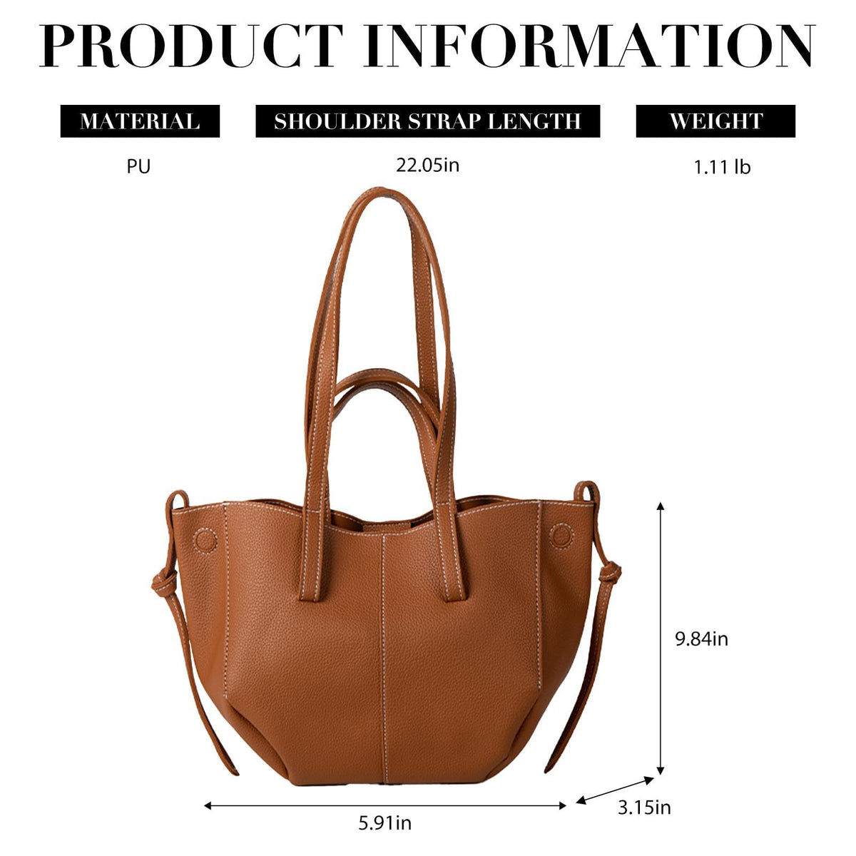 KASTWAVE Tote Bag for Women, Tote Shoulder Bag, Small Leather Tote Bags, Trendy Dumpling Bag, Hobo Purse Shoulder Handbags, Great Gift for Womens (Brown)