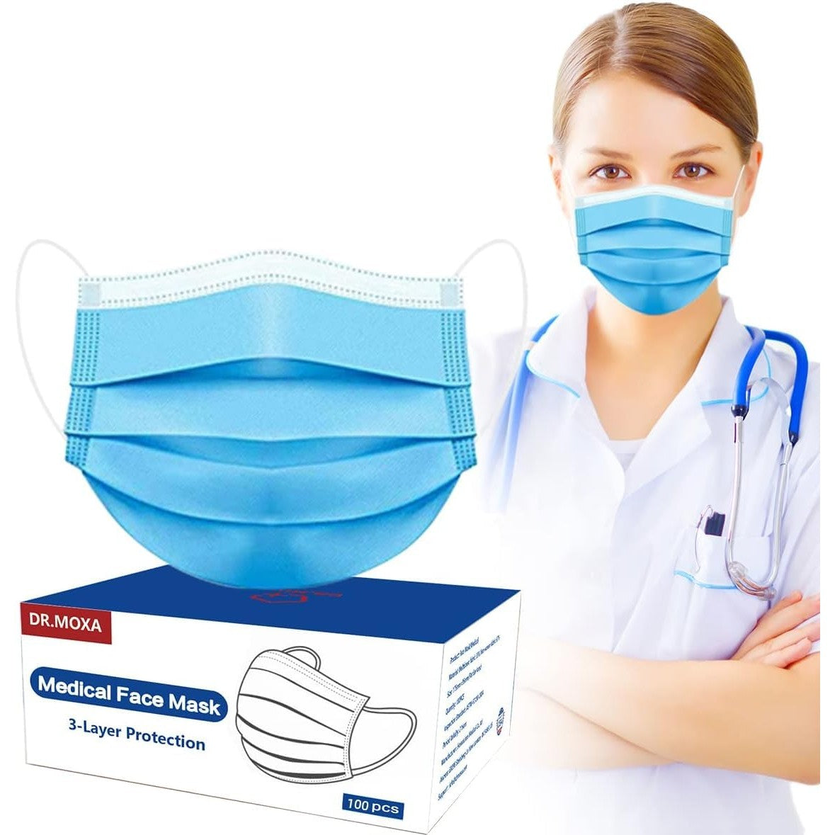 100 Pack Disposable Face Masks ASTM Level 2, Medical Grade 3 Ply Protection Face Mask for Adults - Comfortable,Soft, Breathable - Medaid International