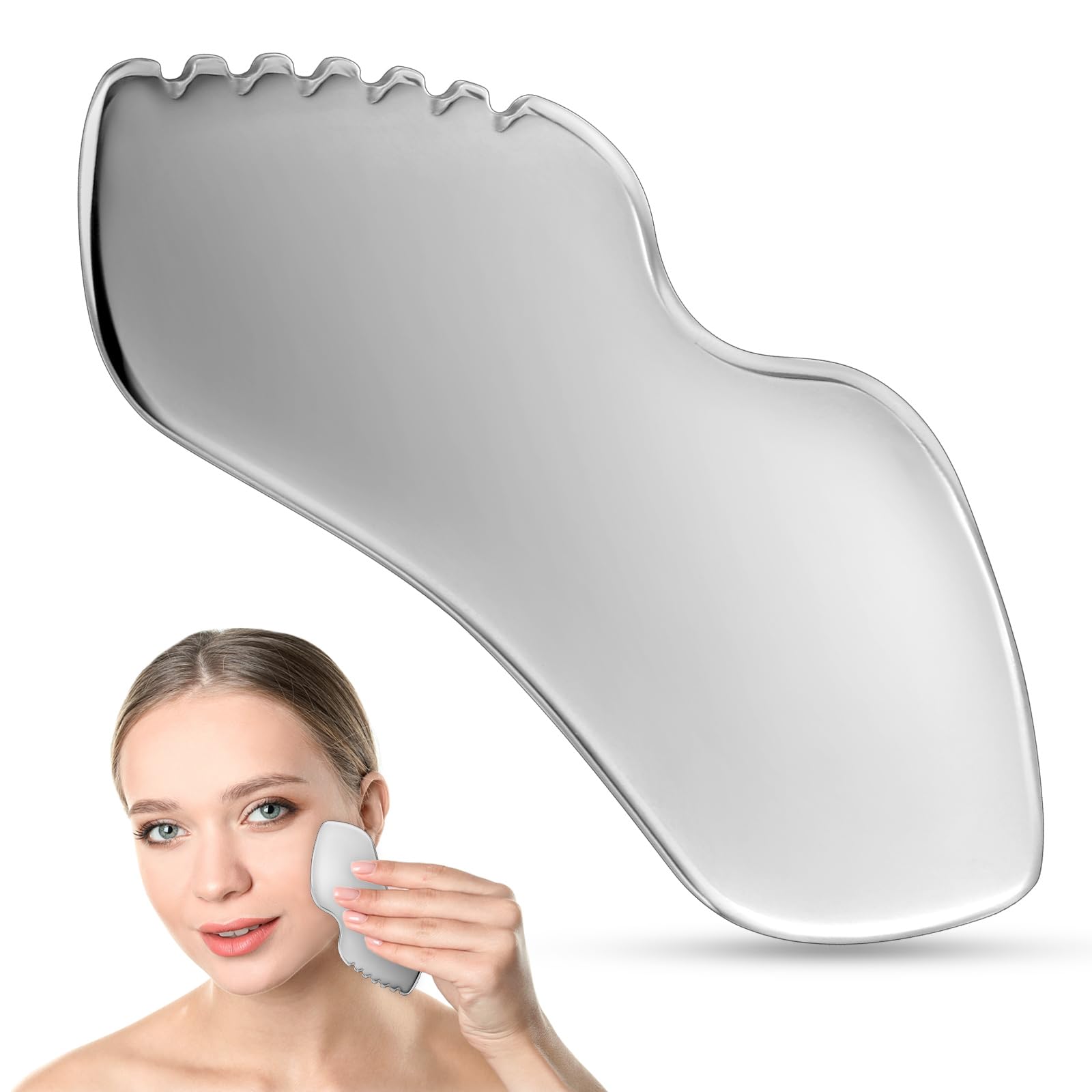 Yuanchu Gua Sha Stone, Gua Sha Stainless Steel Facial Tools Beauty Scraping Massage Tool Jaw Shaping Swelling Reduction Skin Care Gift Women Lines Face Lifting Improvement Fine - Medaid International