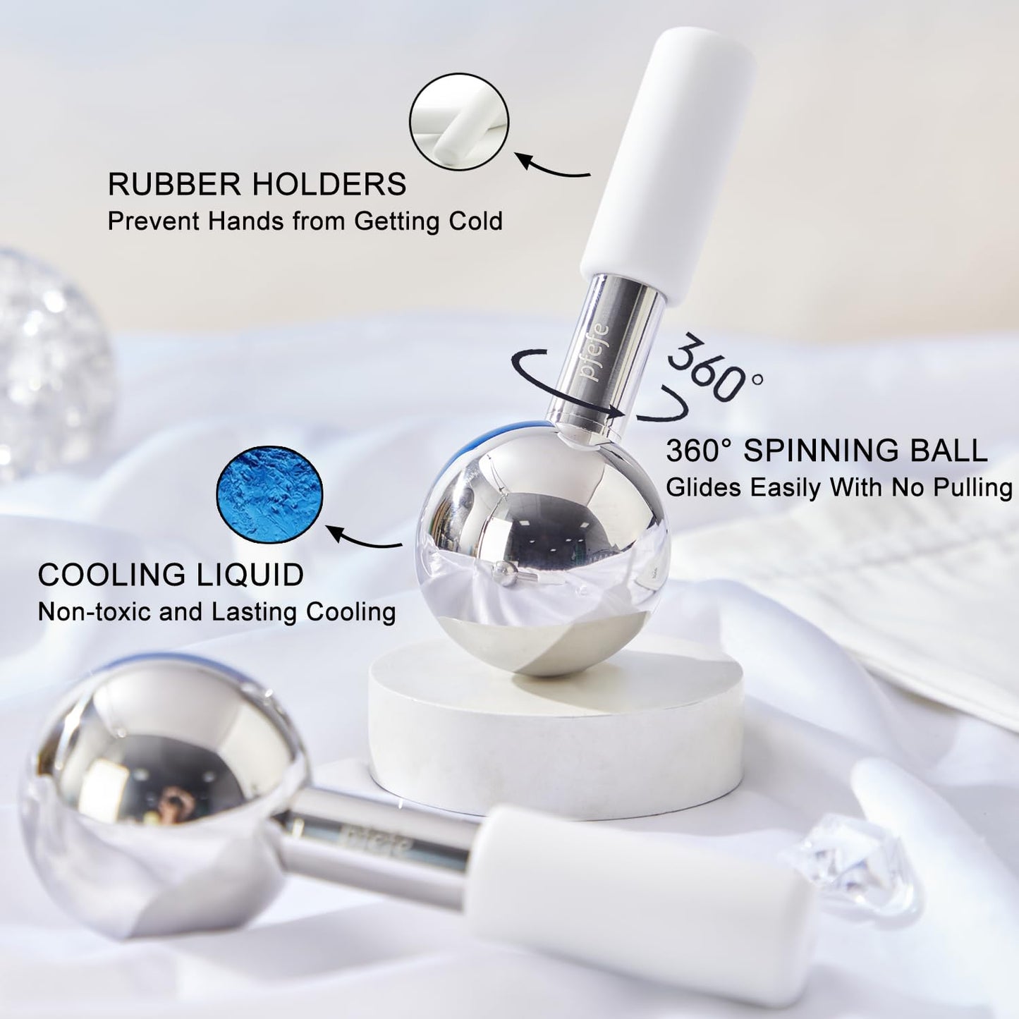Pfefe 360 Rotating Ice Globes for Face & Eyes, Unbreakable Stainless Steel Cryo Sticks for Beauty Routines, Facials Cold Roller Colling Globes for Puffiness, Wrinkles, Dark Circles, Headaches - Medaid International