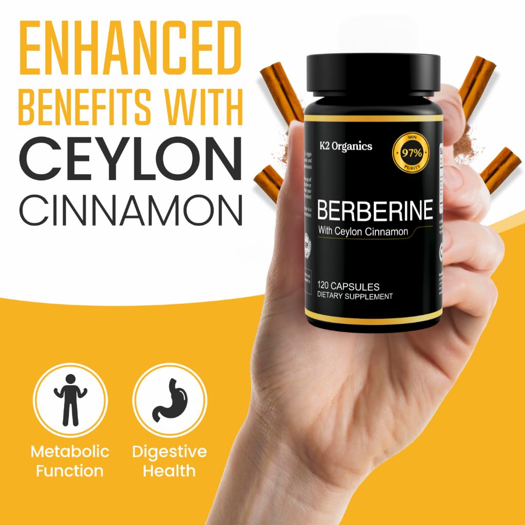 Berberine with Ceylon Cinnamon 1200mg – 97% Purity- Non-GMO, Gluten-Free, Lab-Tested Vegan Berberine Supplement (120 Count) - Medaid International