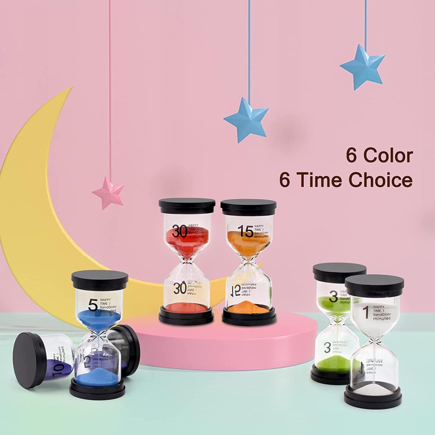 Set of 6 Glass Sand Hourglass Timer