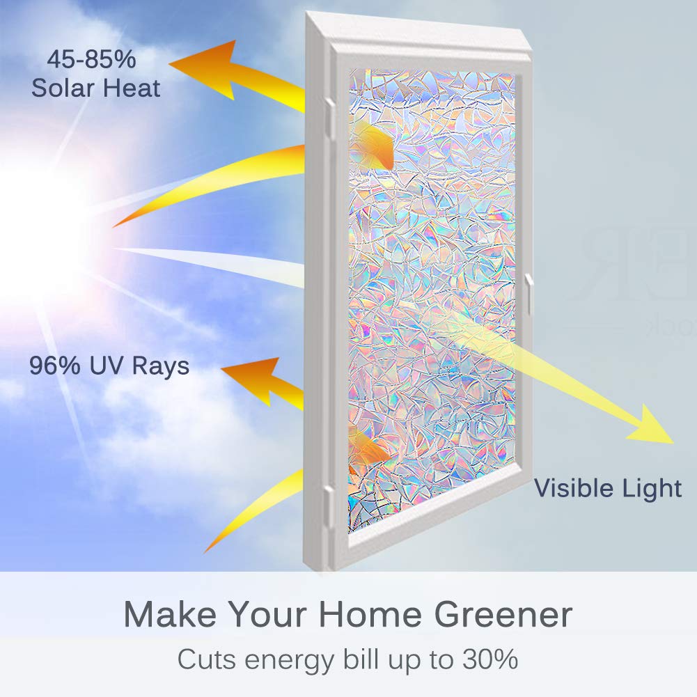 Volcanics Window Privacy Film with Installation Tools, Static Window Clings Vinyl 3D Decals Stickers Rainbow Window Film for Glass Door Home Heat Control Anti UV 17.5 x 78.3 Inches - Medaid International