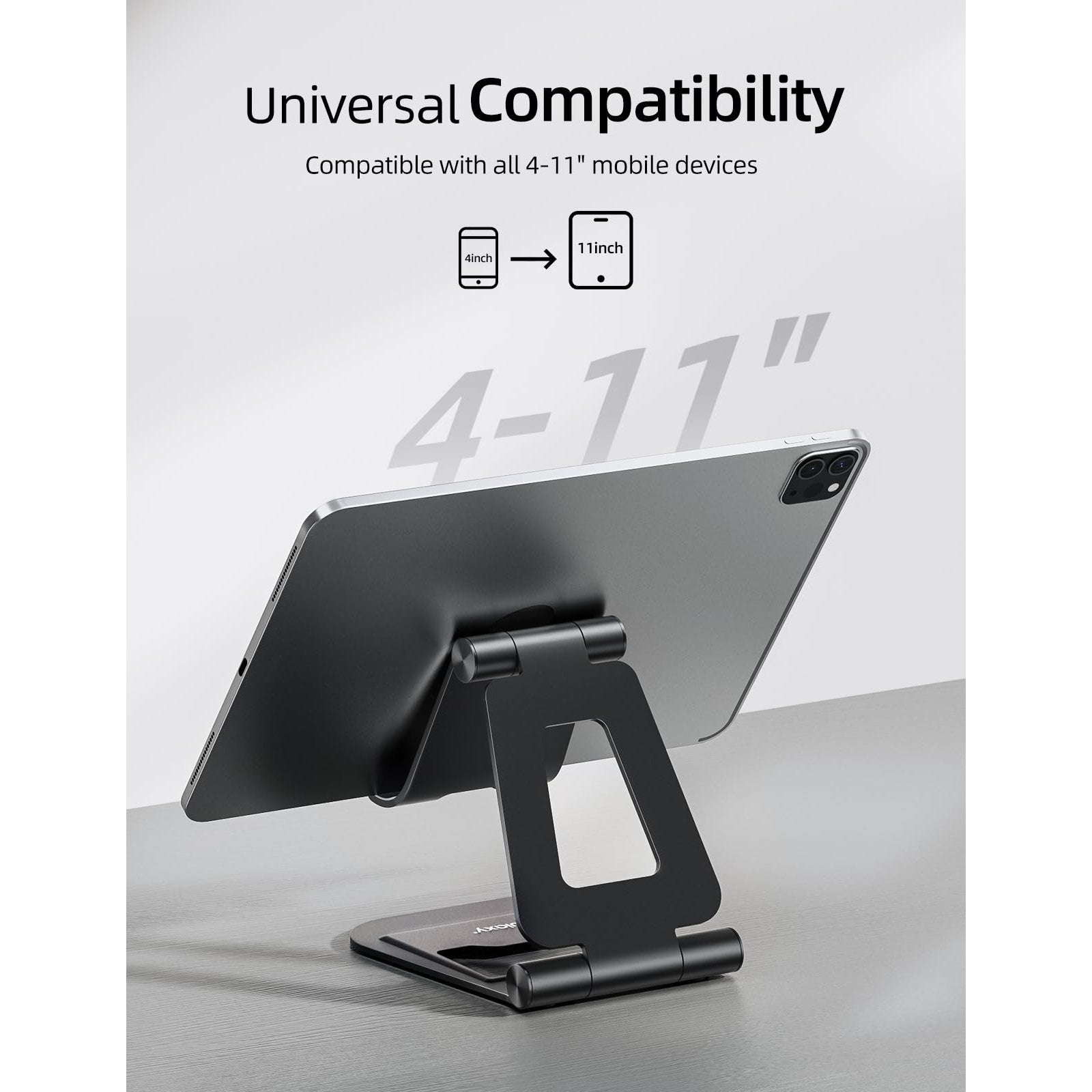 Nulaxy Aluminum Dual Foldable iPad Stand, Fully Adjustable Desktop Tablet Holder, Tablet Accessories for Office Kindle Compatible with Mobile Devices iPad Pro/Air/Mini, iPhone Pro/Max/Plus, Black - Medaid International