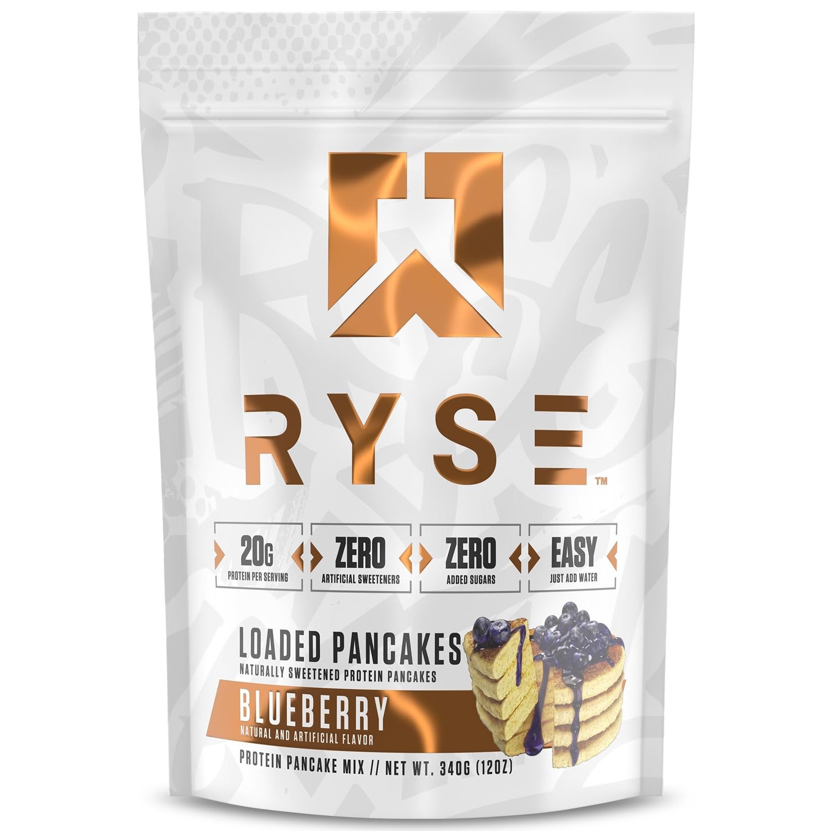 RYSE Loaded Protein Pancake & Waffle Mix - Blueberry - Naturally Sweetened Breakfast with 21g Protein, 3g MCTs and 2g Fiber - No Added Sugar - High Protein Snack for Clean Energy - 6 Servings - Medaid International
