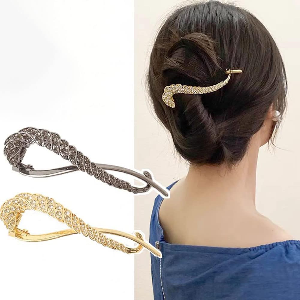 TERRIFI 4 PCS Rhinestone French Banana Clips, Elegant Hair Accessories with Pearl Decor for Stylish Hair Twists