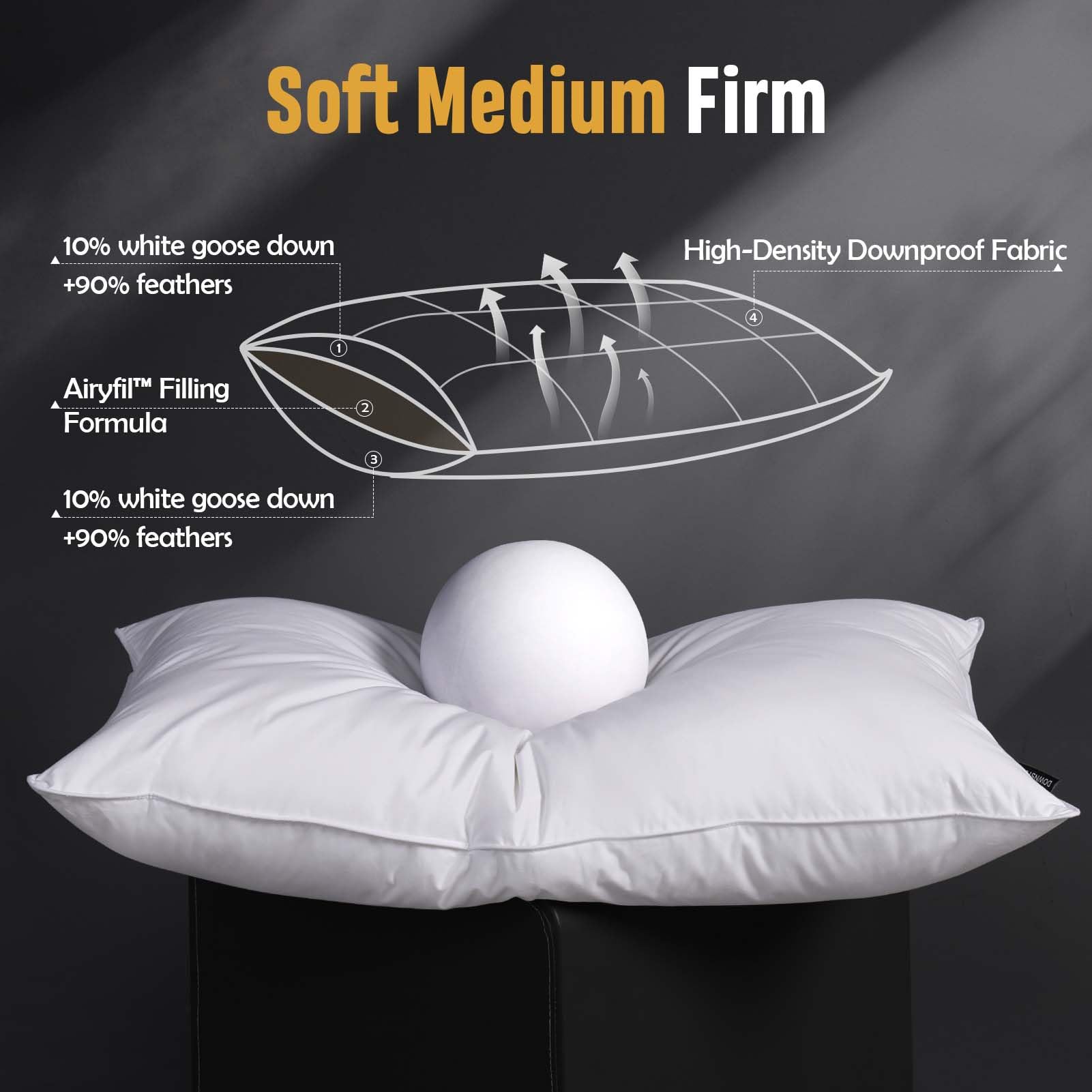 Luxury Feather Down Pillow Queen Size Set of 2 Pack, 100% Cotton Hotel Collection Bed Pillows for Sleeping, Down Surrounded Soft Medium Firm Pillows for Side Back Stomach Sleepers 20" x 30" - Medaid International