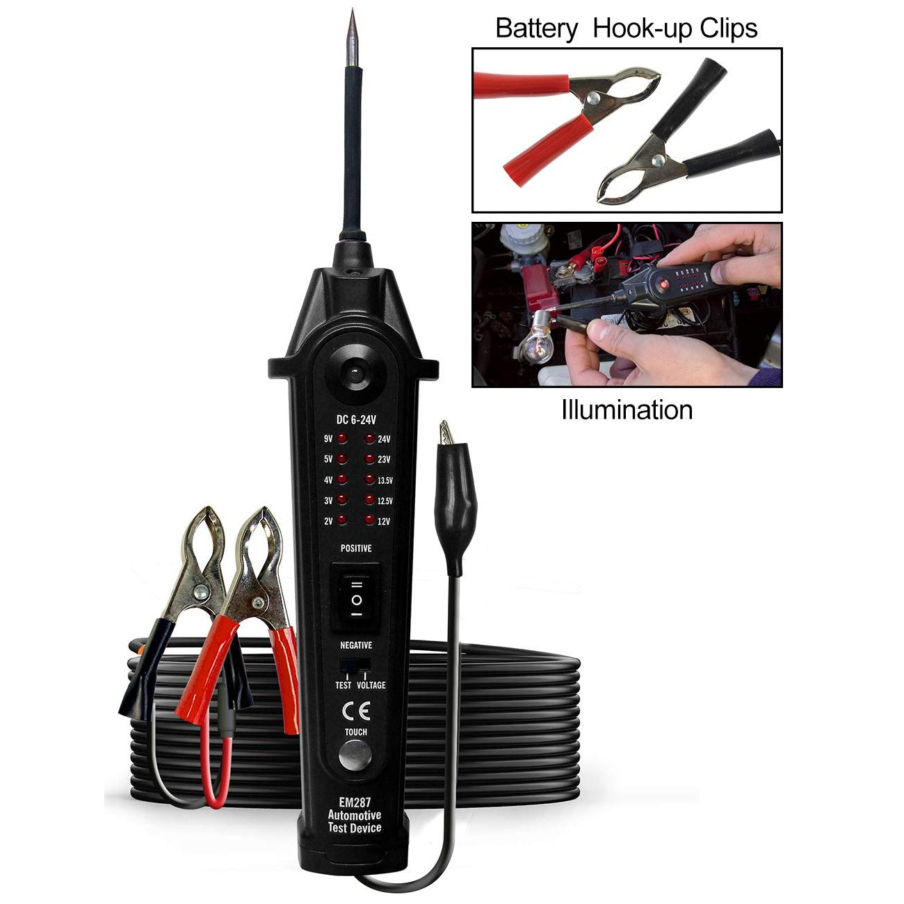 ALLOSUN Automotive Electrical Circuit Tester DC 2-24V EM287 Auto Electrical System Diagnosis Test Device, Black - Medaid International