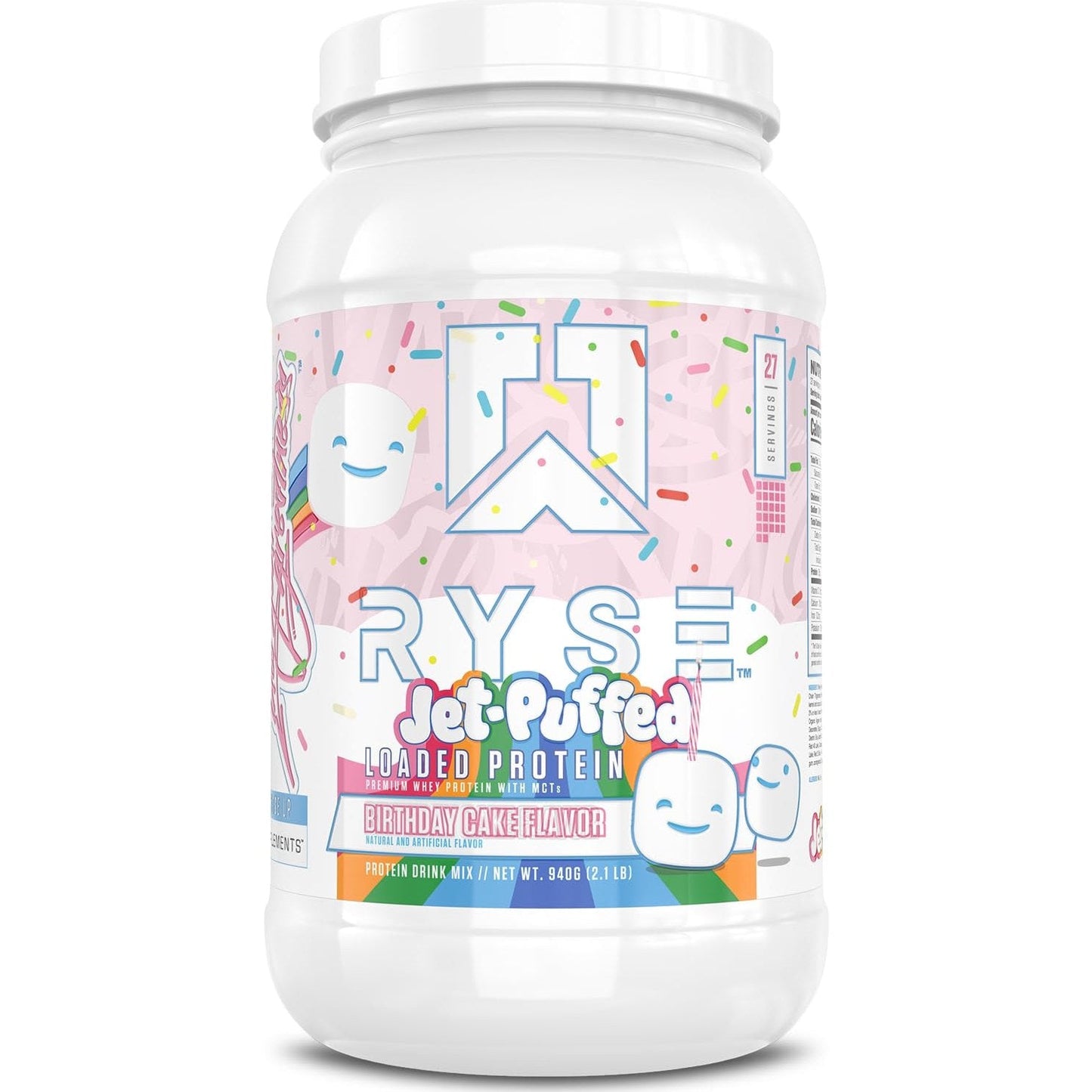 RYSE Loaded Protein Powder - Jet-Puffed Birthday Cake - 25g Whey Protein Isolate & Concentrate with Prebiotic Fiber & MCTs - Low Carb, Low Sugar, Digestive-Friendly - 27 Servings / 2 lb Tub - Medaid International