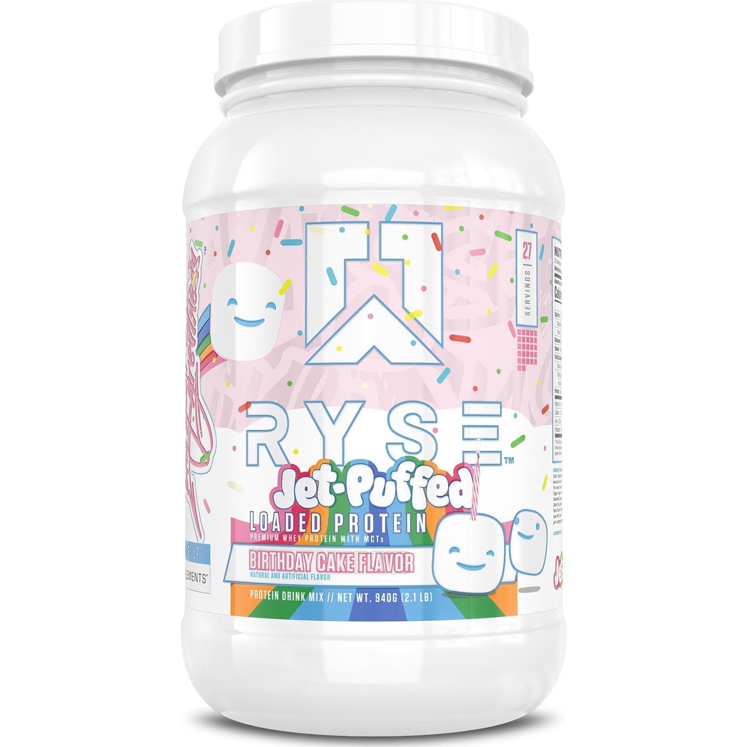 RYSE Loaded Protein Powder - Jet-Puffed Birthday Cake - 25g Whey Protein Isolate & Concentrate with Prebiotic Fiber & MCTs - Low Carb, Low Sugar, Digestive-Friendly - 27 Servings / 2 lb Tub - Medaid International