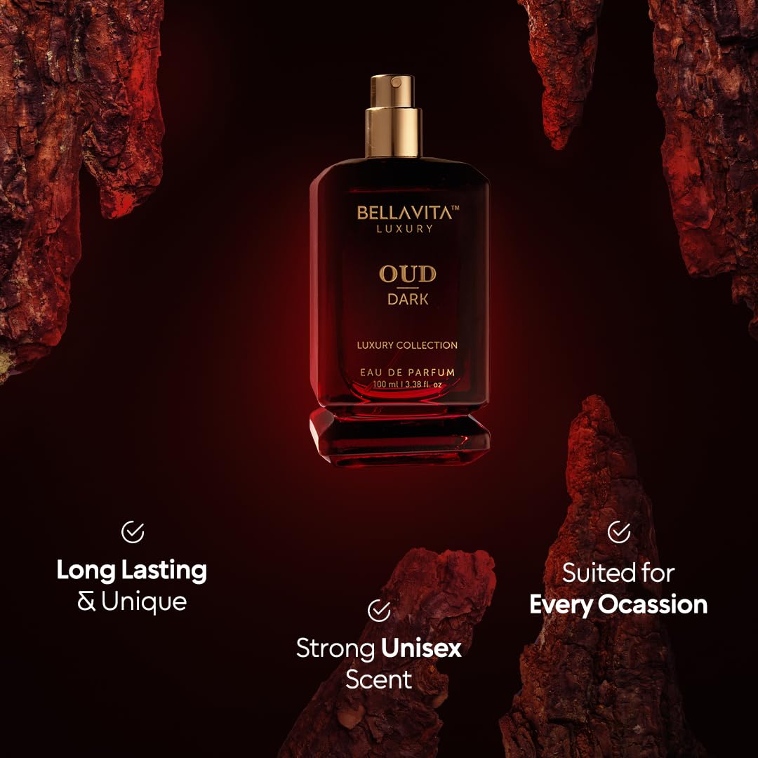 BellaVita Luxury OUD Dark Eau De Parfum (100ml) Unisex | Intense Arabian Perfume | Infused with Citrus, Grapefruit, Floral, Vetiver, Orris, Musky OUD | Arabic Dark Oud Perfume for Women & Men - Medaid International