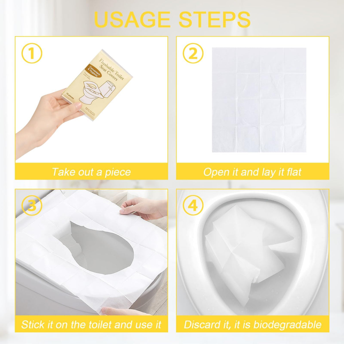 KASTWAVE 50PCS Toilet Seat Covers Flushable, Travel Essentials for Public Restrooms, Airplane, Camping Convenient Paper Covers, Toilets for Adults and Toddlers & Kids