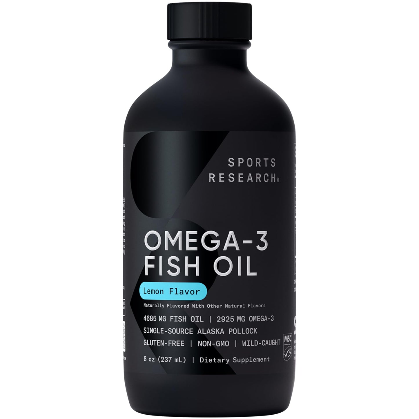 Sports Research Omega-3 Fish Oil, Lemon Flavor - 8 oz - 4685 mg of Wild Caught Alaska Pollock Fish Oil per Teaspoon - Easy-to-Take Liquid for Cardiovascular Support*- 48 Servings - Medaid International