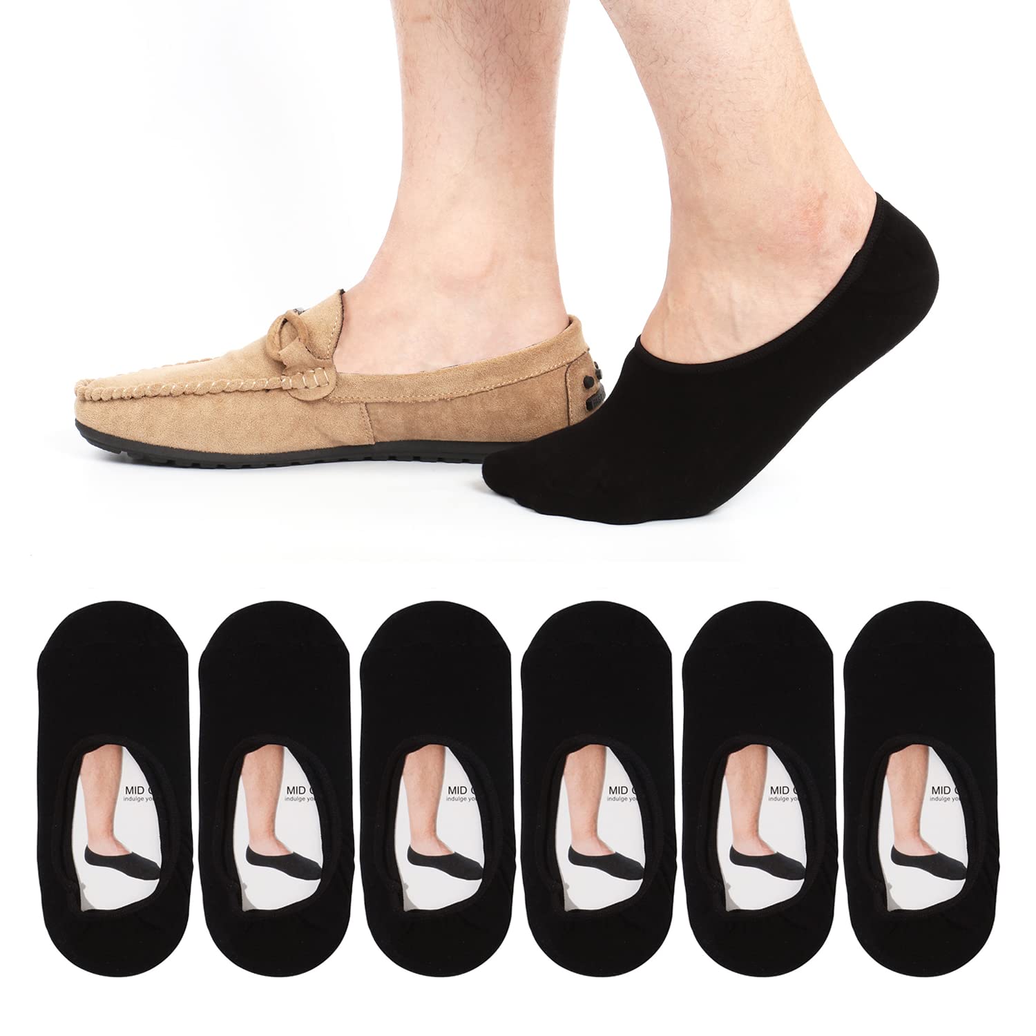 ADFOLF 6 Pack Mens No Show Socks Casual Low Cut Thin Loafers Non Slip Boat Liners - Medaid International