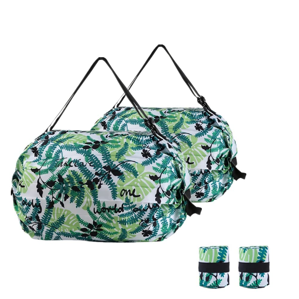 TERRIFI 2-Pcs Reusable Recycling Grocery Bags with Handles, Foldable Washable Shopping Bags, Waterproof Large Capacity Shopping Tote Bag