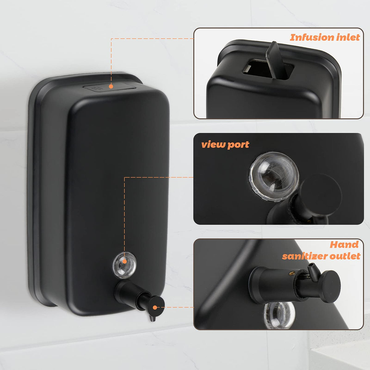 TERRIFI Soap Dispenser Wall Mount, 800ml/27 Fl.oz Commercial Wall Mounted Black Metal Wall Soap Dispenser, Strong Anti-rust and Waterproof for Bathrooms, Hotels, Restaurants