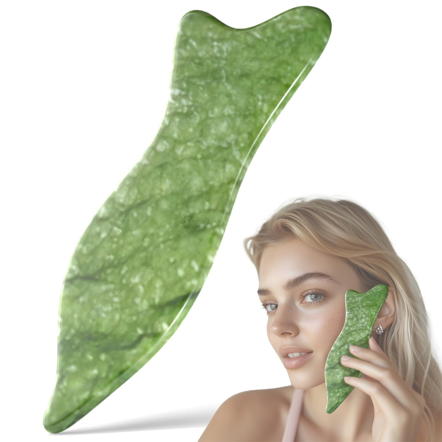 Rena Chris Natural Jade Gua Sha Facial Tools - Acupressure & Gua Sha for Face Massage, Jawline Sculpting, Puffiness Reduction, Skin Care Tool (Green) - Medaid International