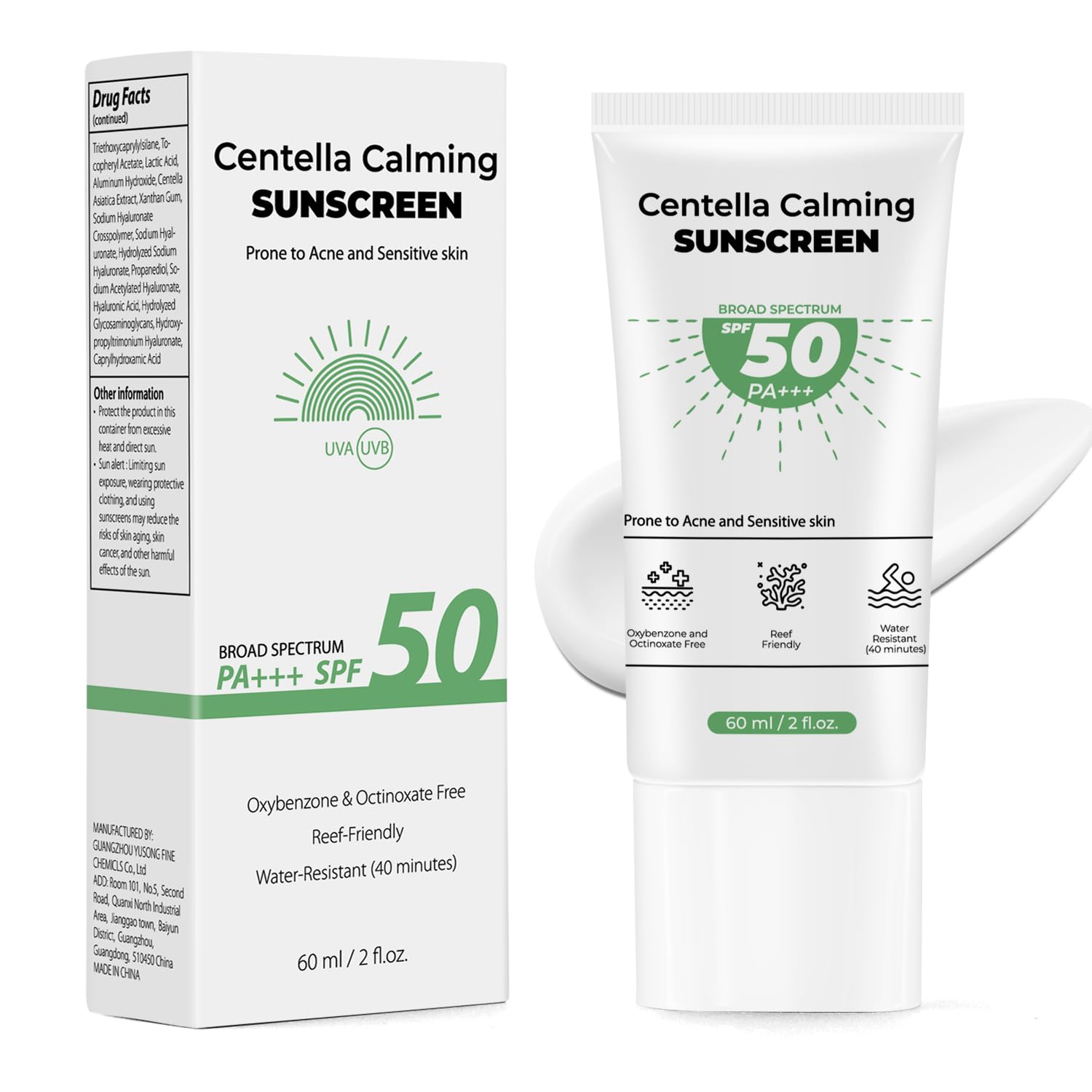 Centella Sunscreen SPF 50 PA+++ - Hyalu CICA Water-Fit Sun Serum - No White Cast Sensitive Skin Calming Protector Solar 2 fl.oz - Medaid International
