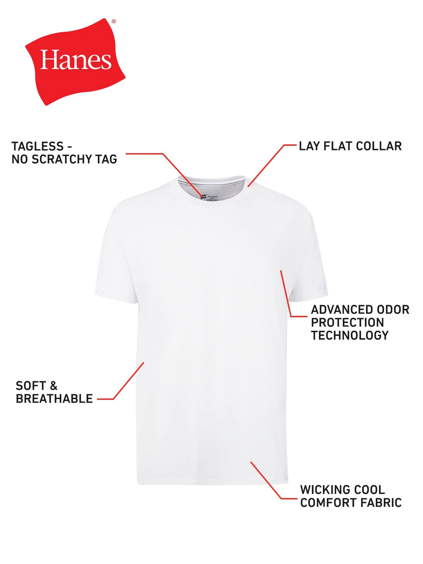 Hanes Mens Cotton, Moisture-wicking Crew Tee Undershirts, Multi-packs, White - 3 Pack, Large US - Medaid International
