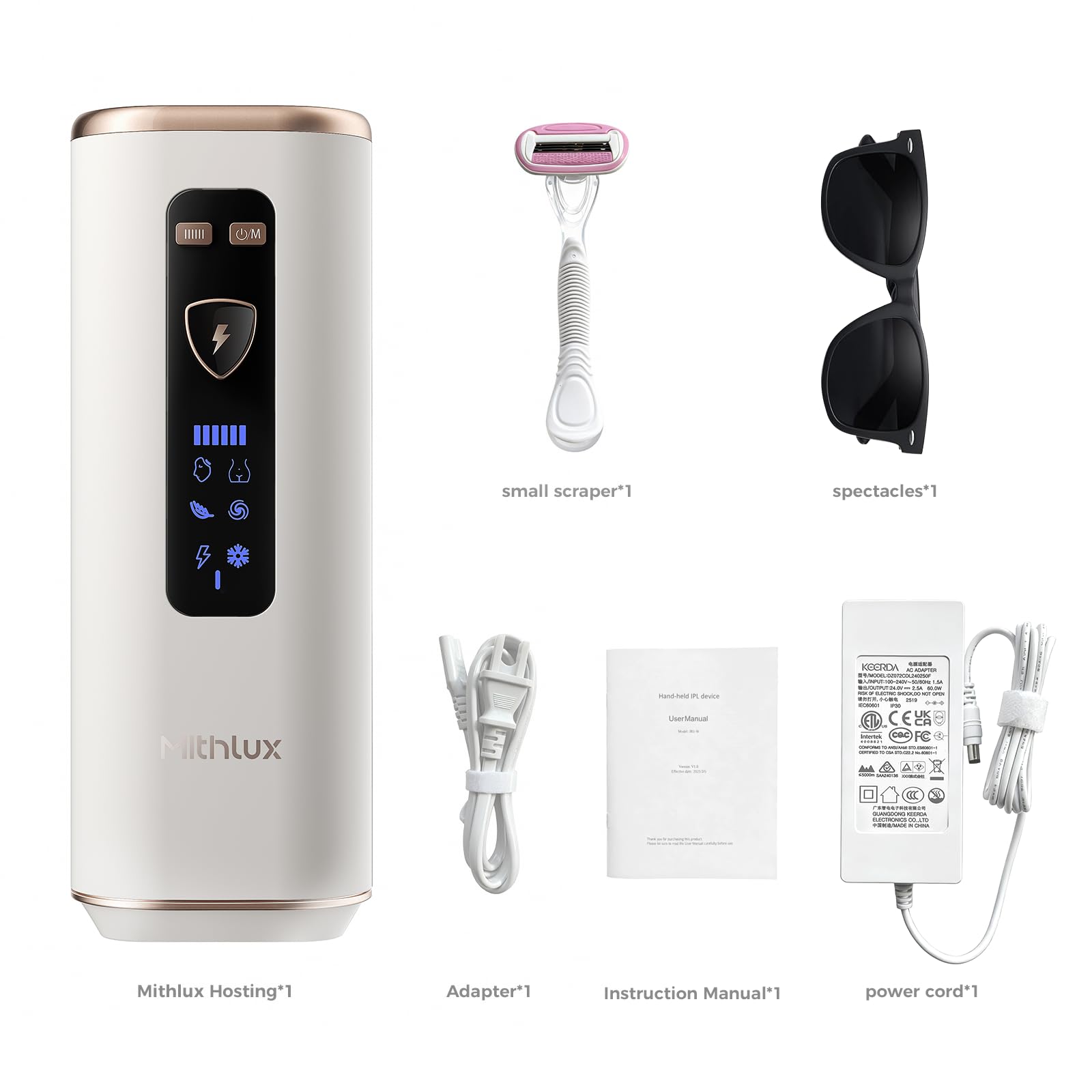 Mithlux IPL Laser Hair Removal Device for Women and Men, At-Home Hair Removal System with Sapphire Contact Surface and Cooling, Gentle on Skin, for Face, Legs, Underarms and Bikini - Medaid International