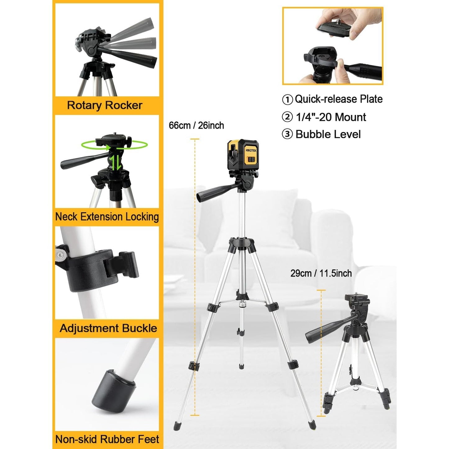 Nikotek Laser Level with Tripod, Self-Leveling Green Beam Horizontal and Vertical Cross-Line Laser for Home Decoration Carrying Pouch, Battery Included - Medaid International