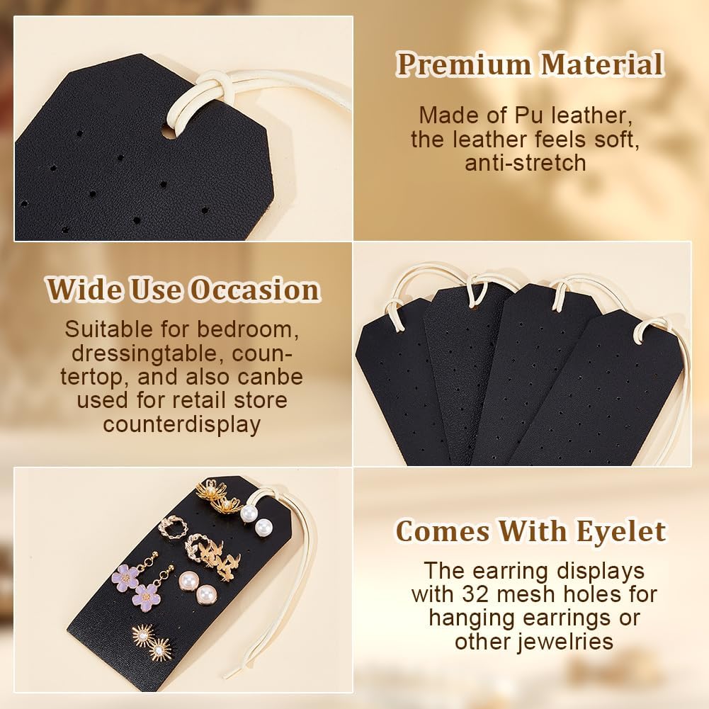 TERRIFI 7Pcs Portable Leather Earring Holders, Black Imitation Leather Earring Displays, 4.3x2 Inch Stud Holder, Hanging Jewelry Organizer for Earrings and Studs