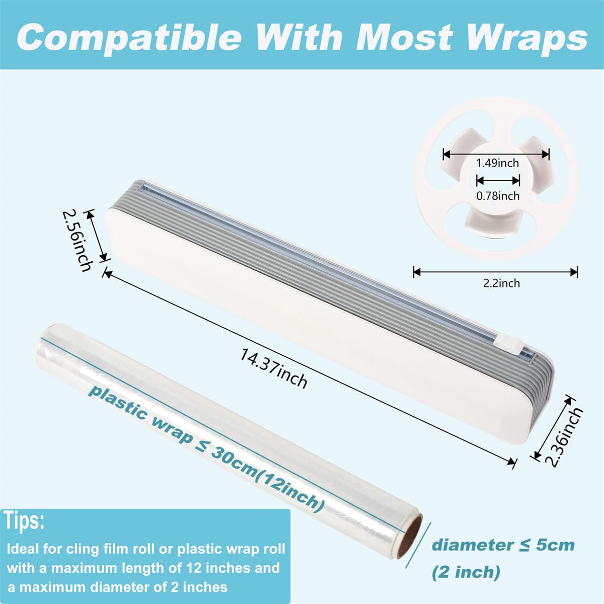 TERRIFI Magnetic Refillable Plastic Wrap Dispenser with Cutter, Tin Aluminum Foil and Plastic Cling Wrap Organizer with a Roll of Plastic Wrap