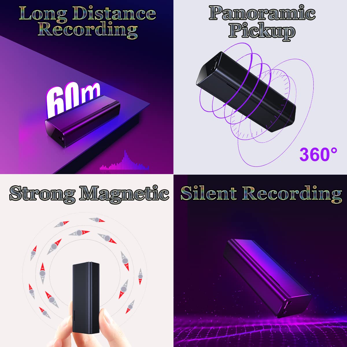 128GB Voice Activated Recorder with AI Intelligent Triple Noise Reduction Digital Audio Recorder Recording Devices, Voice Recorder with 2000 Hours Recording Capacity, 300 Hours Battery Time - Medaid International