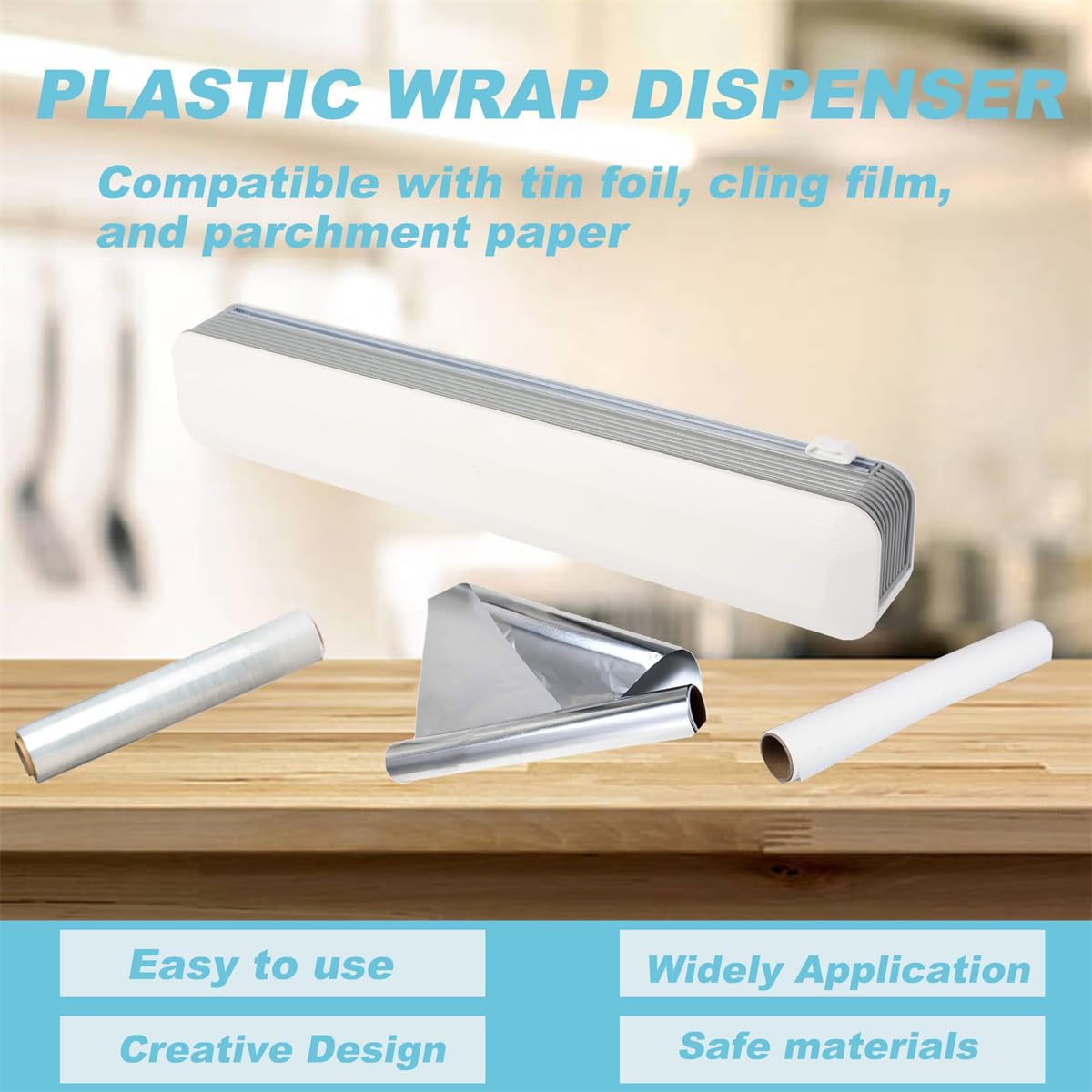 TERRIFI Magnetic Refillable Plastic Wrap Dispenser with Cutter, Tin Aluminum Foil and Plastic Cling Wrap Organizer with a Roll of Plastic Wrap