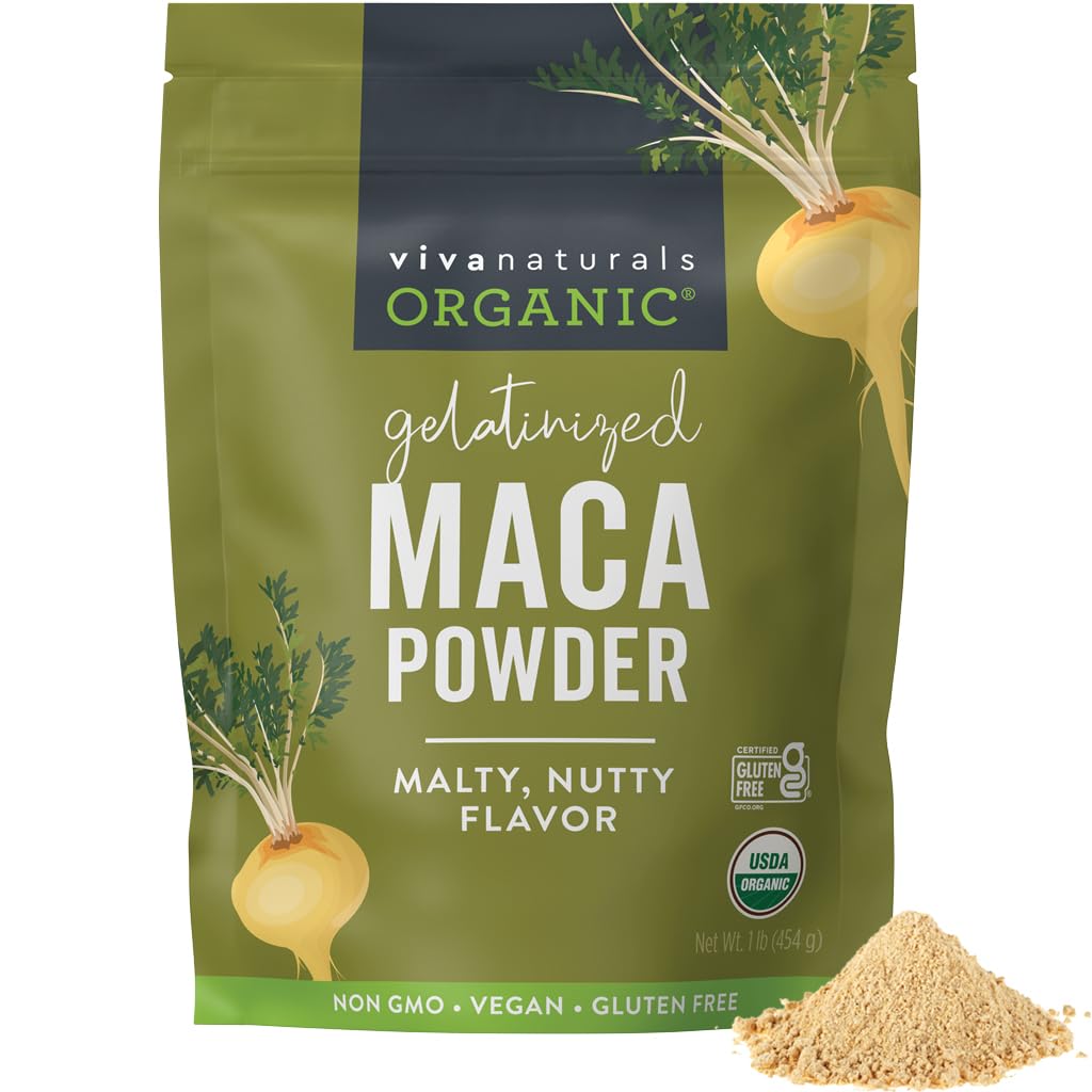 Viva Naturals Organic Maca Powder, Gelatinized, 16 oz (1 lb) – Vegan, USDA Organic, Gluten-Free, Non-GMO Peruvian Superfood in Resealable Bag - Medaid International