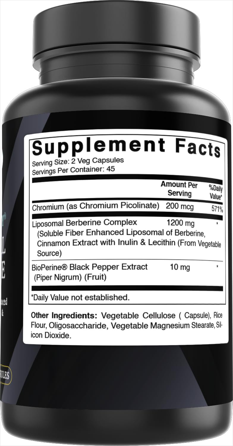 Best Naturals Day to Day Liposomal Berberine 1200 mg with Bioperine 90 Veg Capsules - Made with Fiber Enhanced Chromium, & Cinnamon Extract & Bioperine. - Medaid International