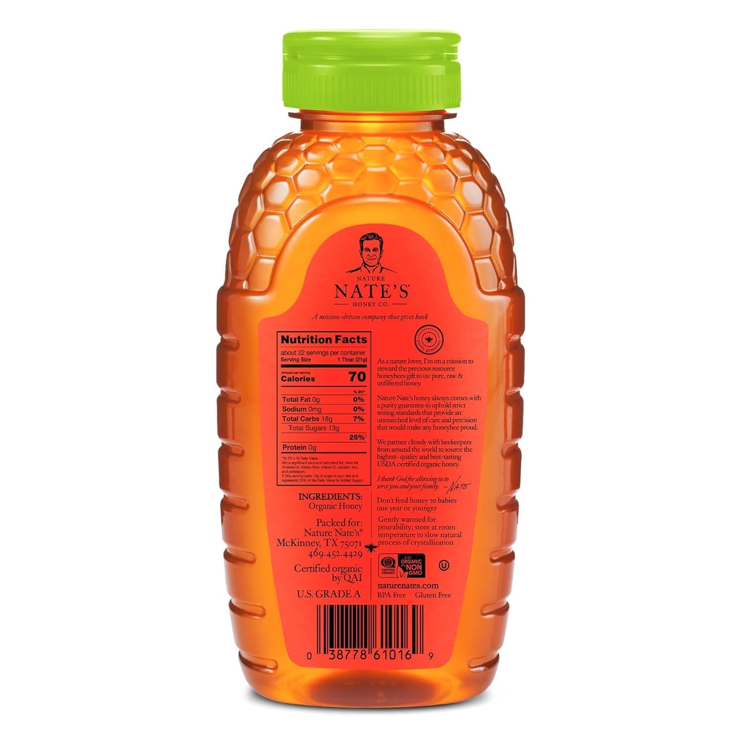 Nate's Organic 100% Pure, Raw & Unfiltered Honey - USDA Certified Organic - 16oz. Squeeze Bottle - Medaid International