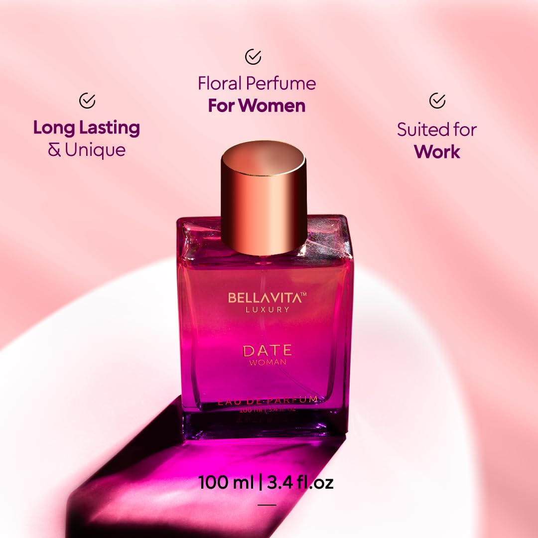 Bella Vita Luxury Date Perfume for Women | Eau De Parfum for Women | Pink Pepper, Red Fruit & Jasmine | Fruity and Floral Long-Lasting EDP Fragrance Scent | 100 ML (3.34 FL. OZ.) - Medaid International