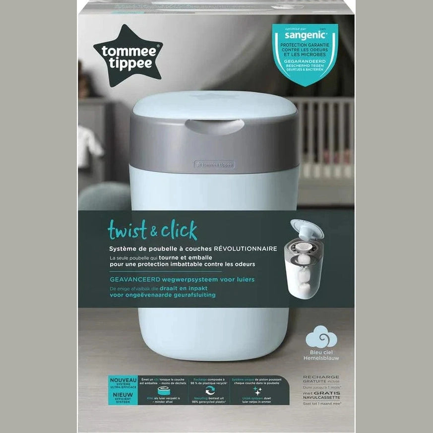 Tommee Tippee Twist and Click Nappy Bin,
Includes 1x Refill Cassette -
Blue