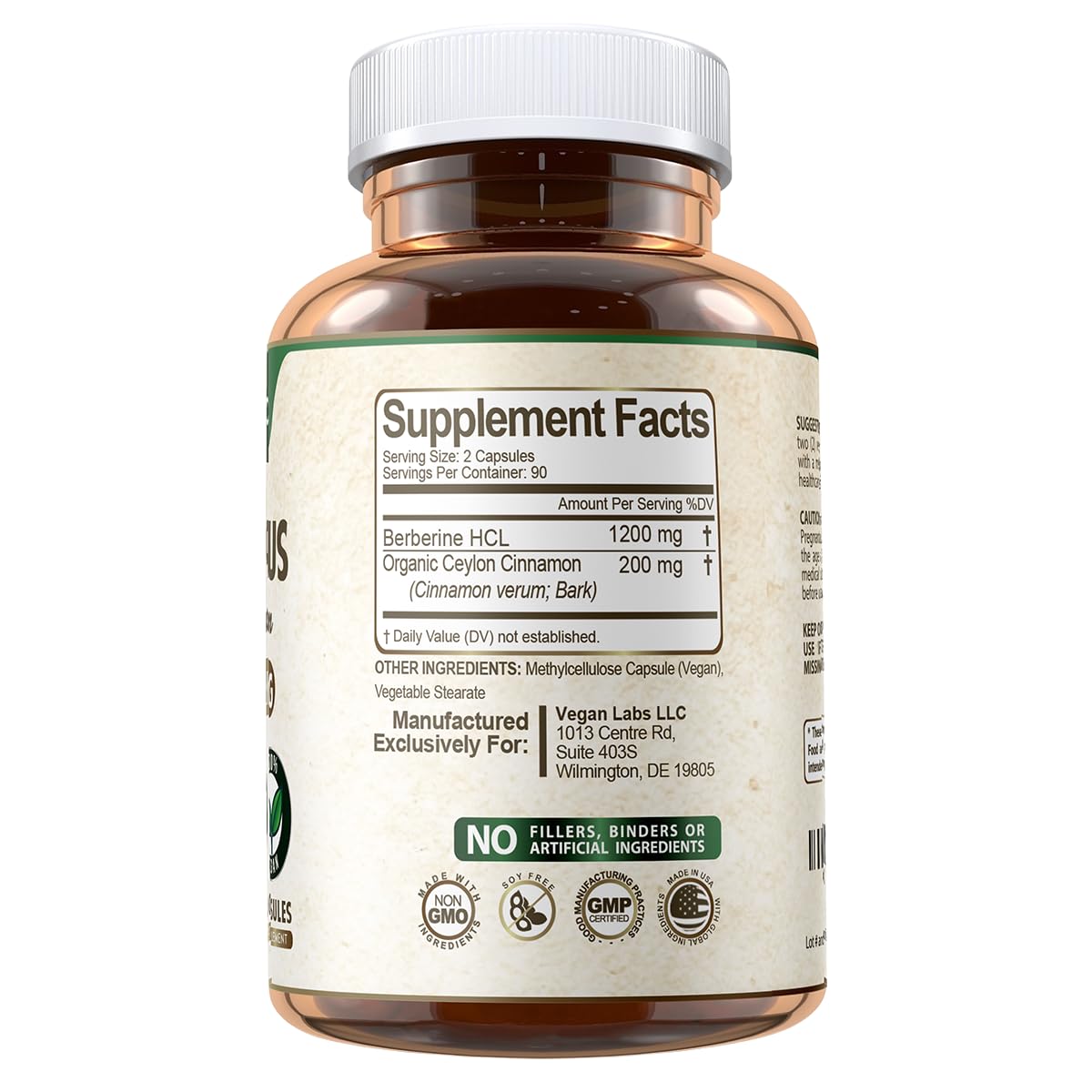 Vegan Labs Berberine HCL 1200MG with Organic Ceylon Cinnamon- 180 Vegan Capsules- Supports Overall Health and Immune System - Medaid International