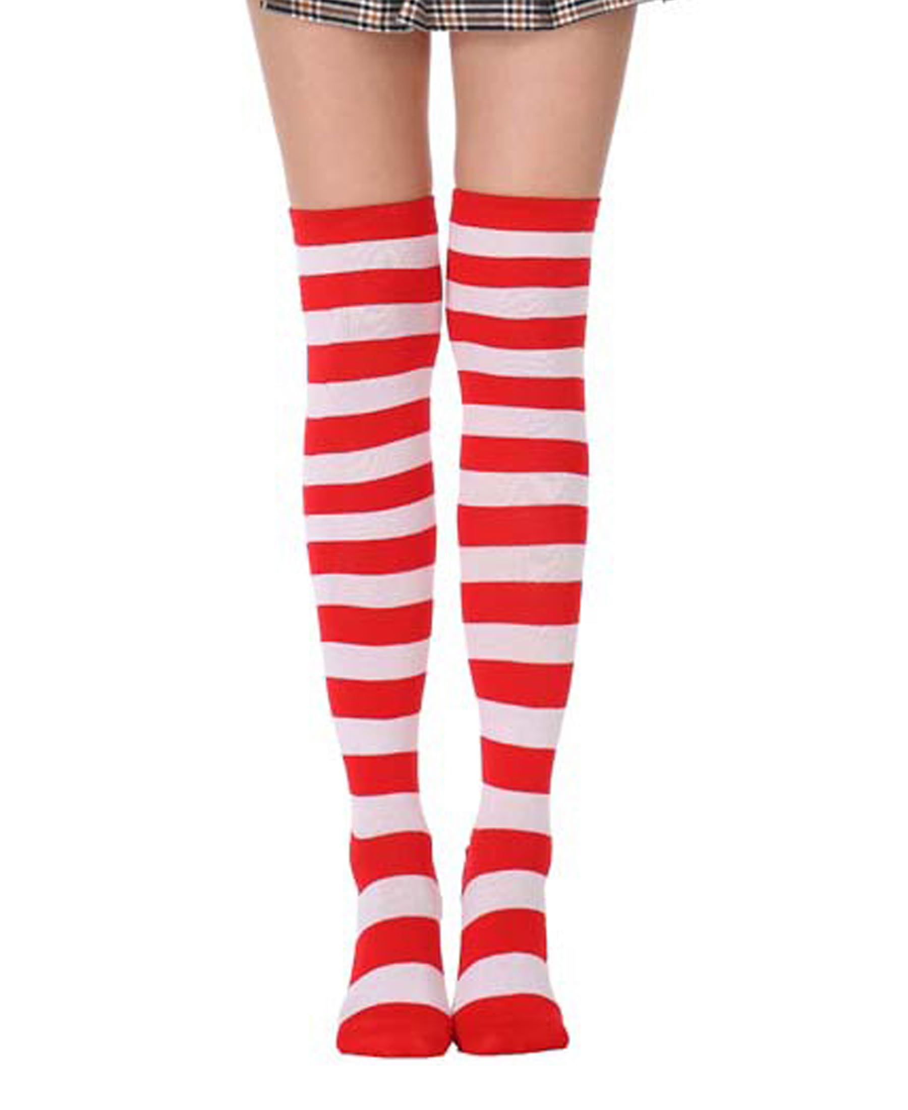 SYYWLYAP Red White Striped Sock Long Thigh High Athletic Sport Over Knee High Sock Halloween Christmas Stockings Red+White Stripe - Medaid International