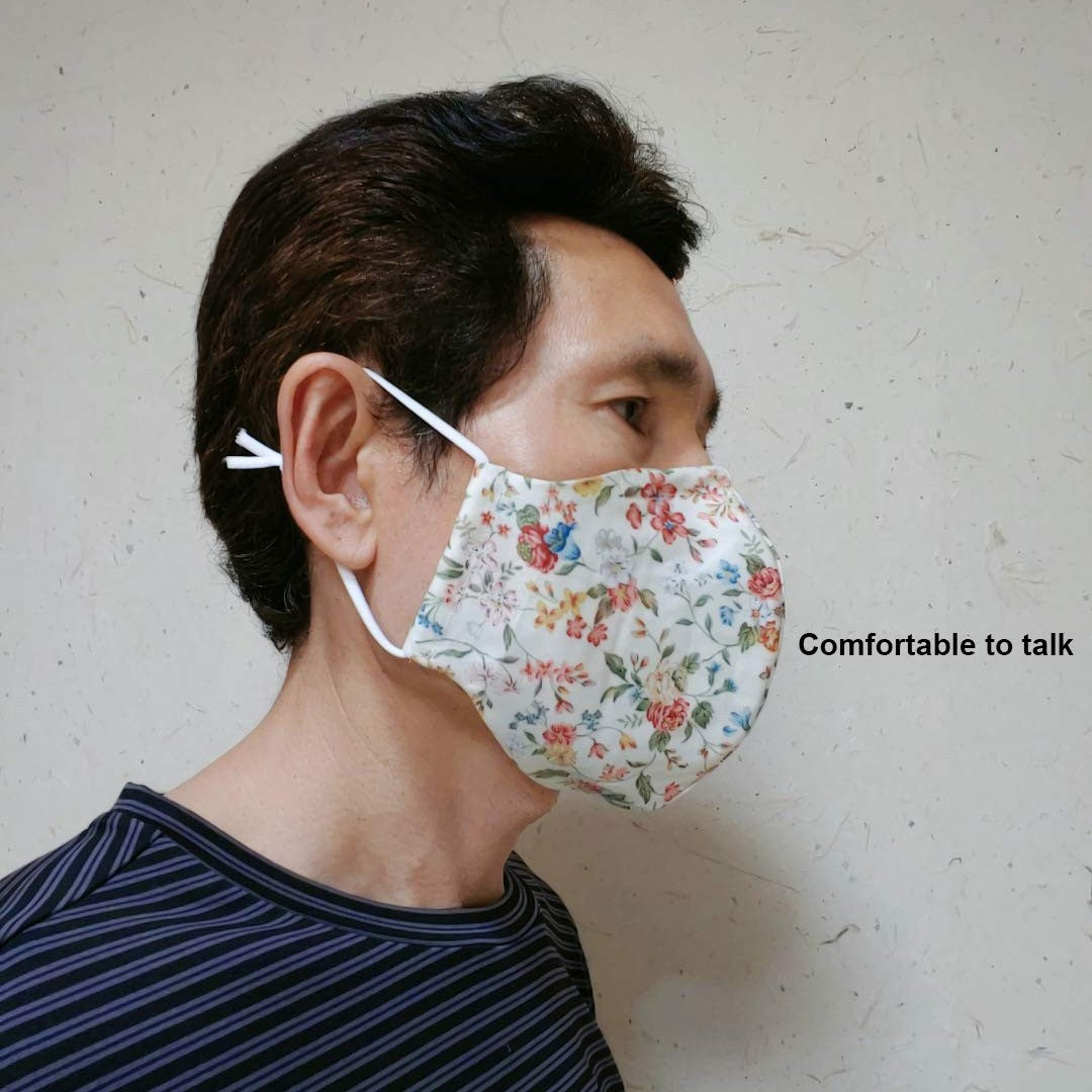 100% Cotton Korean Reusable Washable Adjustable Metal Strip Face Mouth Mask 2 Pack Double Layer Anti-Dust Fashion Outdoor Cloth Cover (Red Flower L) - Medaid International