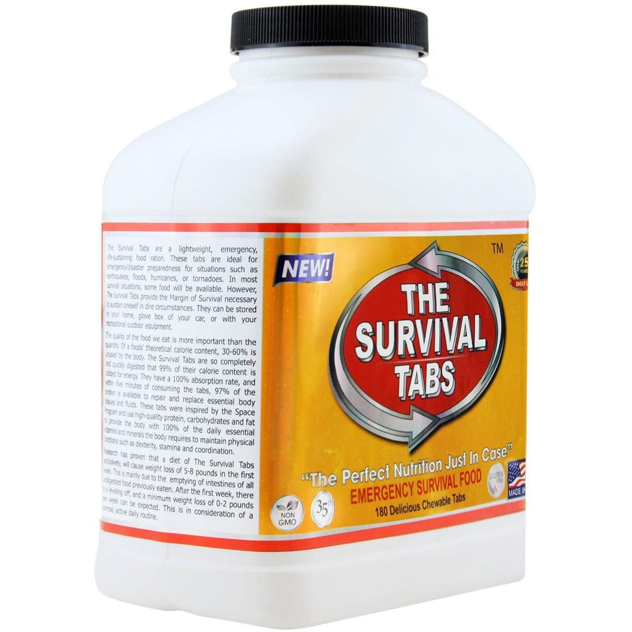 Survival Tabs - 60 day Survival Food Supply - Gluten Free and Non-GMO 25 Years Shelf Life (4 x 180 tabs/Bottle - Chocolate)