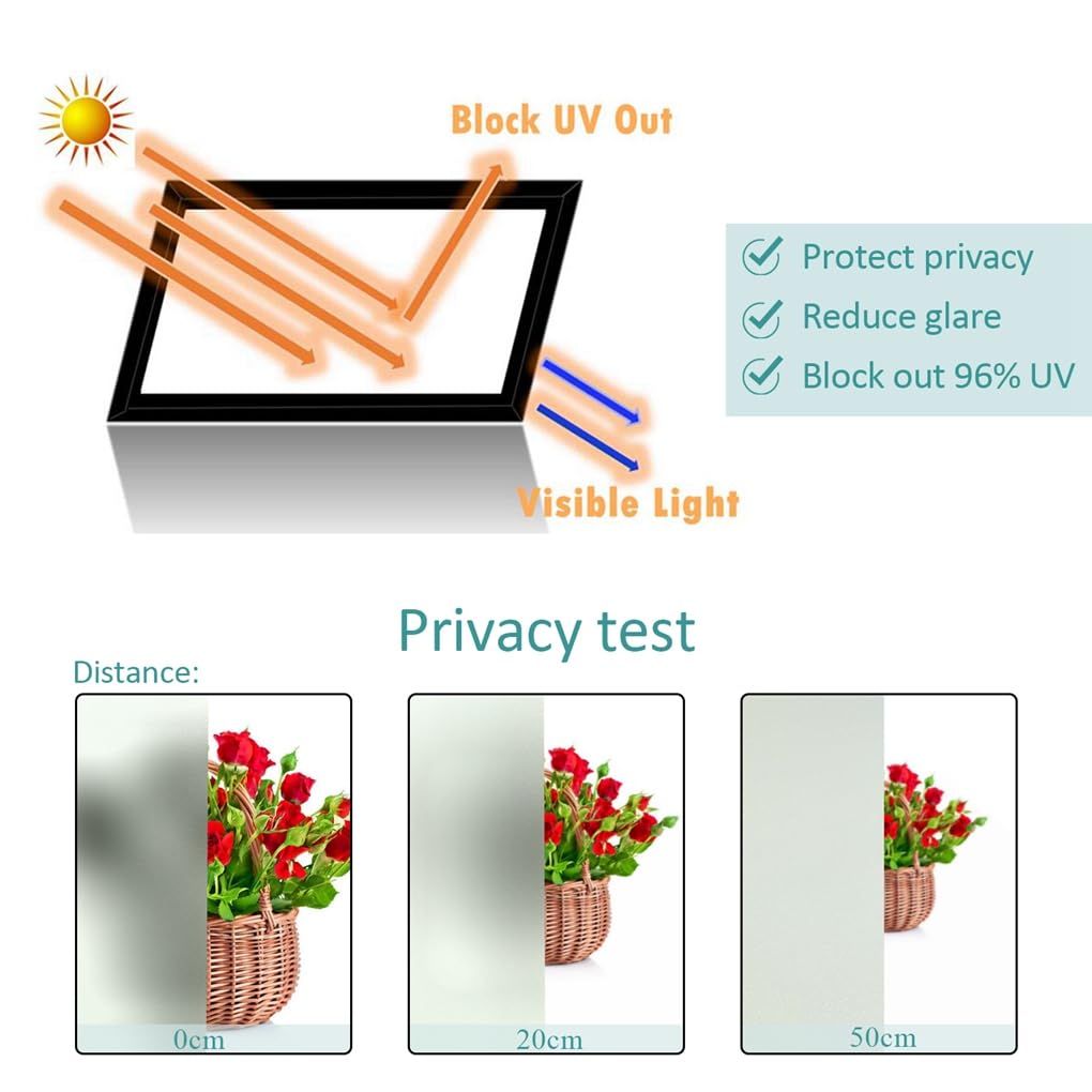 Arthome Frosted Window Film,17.5x100 inch Privacy Film No Glue Static Cling Self-Adhesive Anti UV Decorative Film for Living Room Bathroom Bedroom Home Kitchen Office - Medaid International