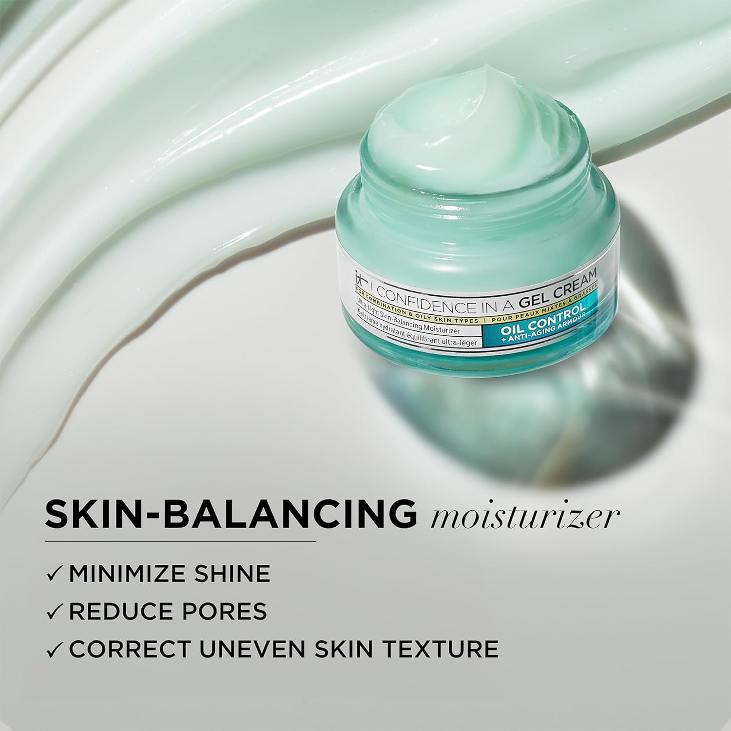 IT Cosmetics Confidence in a Gel Cream Oil Control - Hydrating Oil-Free Face Moisturizer - Reduces Shine & Look of Large Pores - with Niacinamide, Vitamin E & Peptides - Non-Comedogenic - 2.0 oz - Medaid International