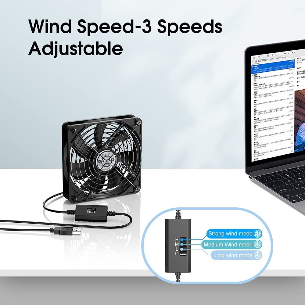 TERRIFI PC Fans 120mm 5V Cooling Fan 3-Degree Speed Switch Portable Home Office Fans Metal USB Powered Cooling Fan for Laptop/TV Box/AV cabint/PS4/Router (120 mm)