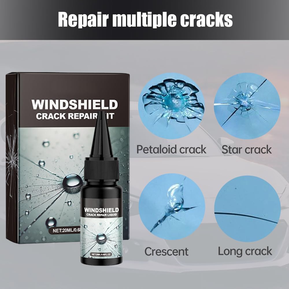 KASTWAVE Windshield Crack Repair Kit, Car Windshield Crack Repair Fluid, Cracks Gone Glass Repair Kit, Windshield Repair Kit for Chips and Cracks (2 Pcs, 20ml)