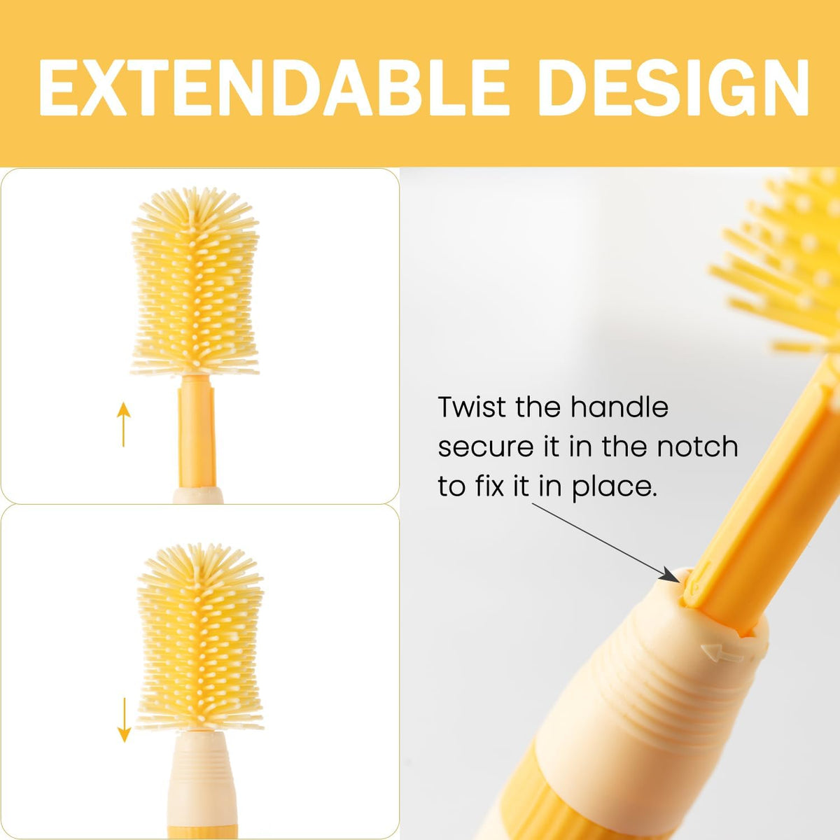 6-in-1 Baby Bottle Cleaning Kit, Portable Travel Bottle Brush Set with Nipple Brush, Straw Brush, Soap Dispenser, Drying Rack & Storage Box, BPA-Free, Compact Infant Feeding Essentials (Yellow)