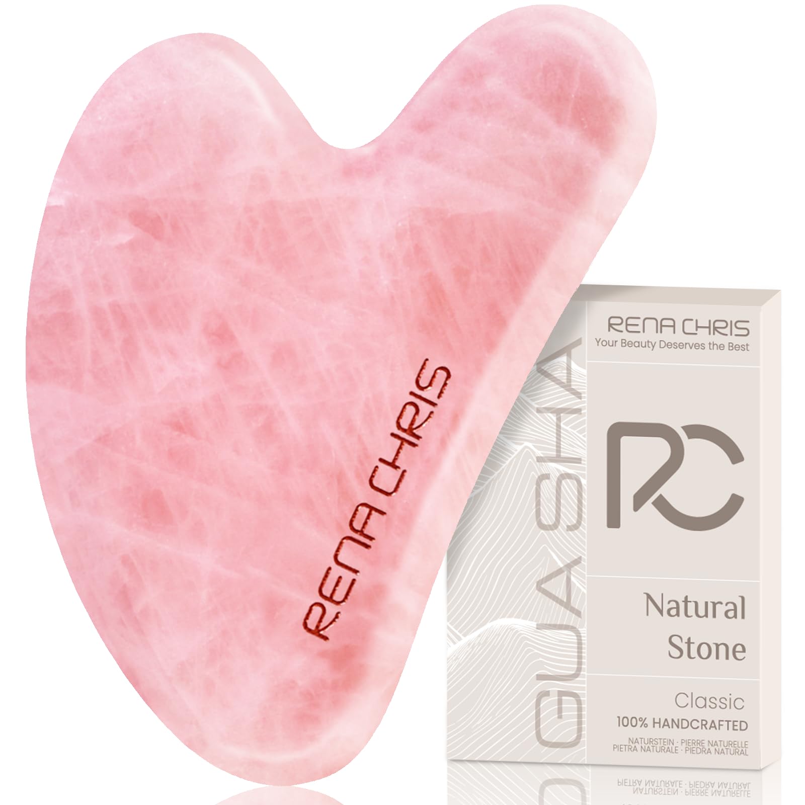 Rena Chris Gua Sha Facial Tools, Rose Quartz Guasha Tool for Acupuncture, Manual Massage Tool for Jawline Sculpting and Puffiness Reducing, Gua Sha Facial Massage Tool, Skin-Care Gift - Medaid International
