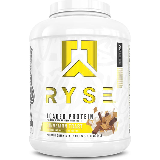 RYSE Loaded Protein Powder - Cinnamon Toast - 25g Whey Protein Isolate & Concentrate with Prebiotic Fiber & MCTs - Low Carb, Low Sugar, Digestive-Friendly - 54 Servings / 4 lb Tub - Medaid International