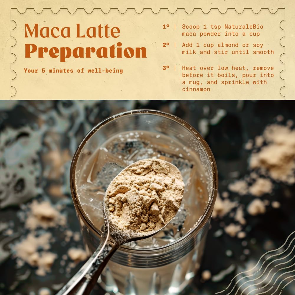 NaturaleBio Maca Powder Organic 8 oz. Peruvian, Natural and Pure, from Organic Maca Root. Vegetarian and Vegan Friendly - Gelatinized. Gelatinized for Enhanced Bioavailability. Ideal for Smoothie. - Medaid International