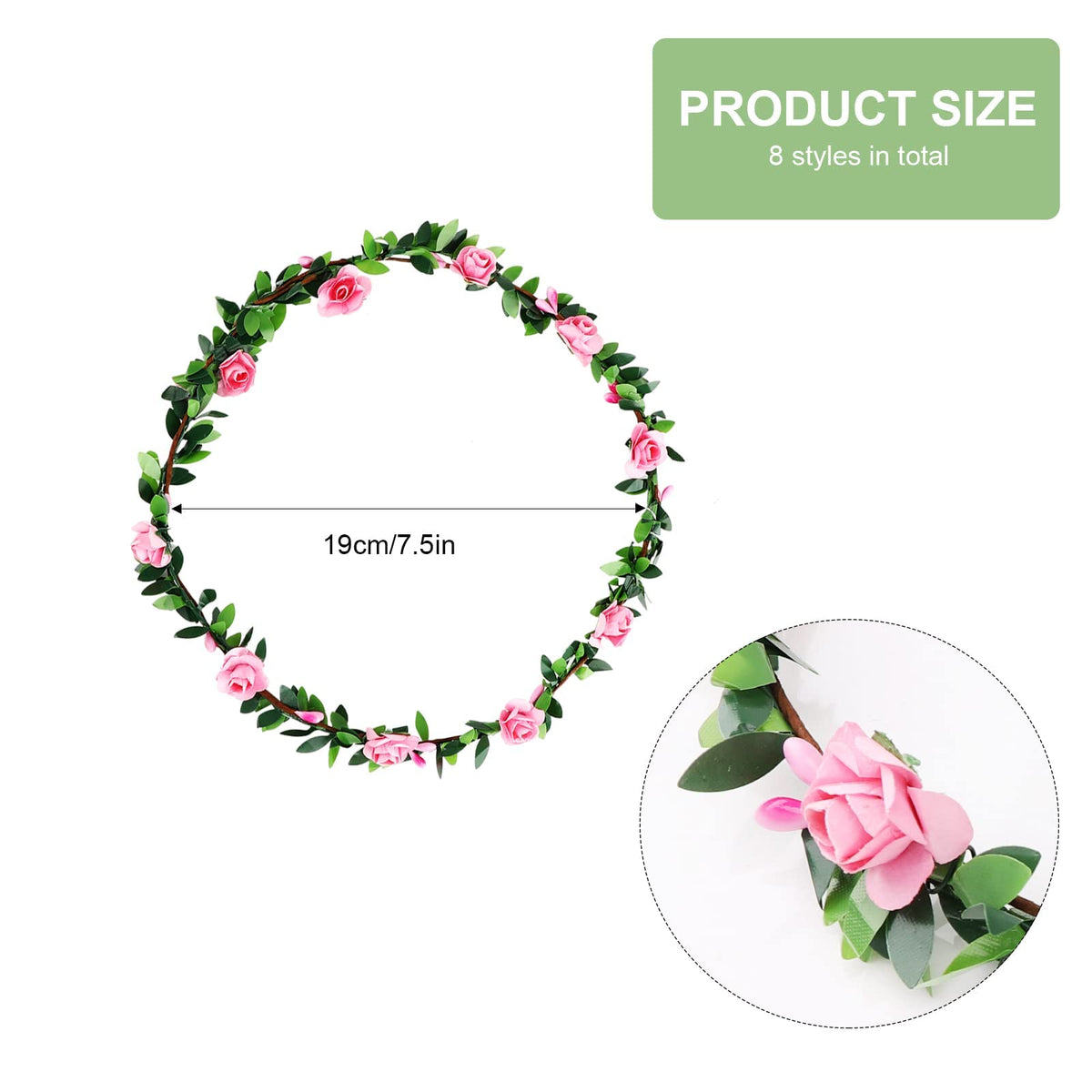 Terrifi Flower Crown, 8 Pcs Headband For Women Girls, Multicolor Floral Hair Bands Wreath, Boho Head Wreath Accessories Tiara Wedding Party Photo Props