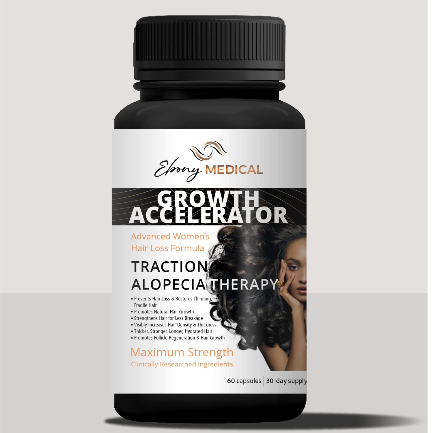 Ebony Medical Hair Regrowth Supplement for Women – Traction Alopecia & Thinning Hair Support – Follicle Repair, Stronger Hair Growth & Density – Keratin Boost, Natural Hair Vitamins – 30-Day Supply - Medaid International