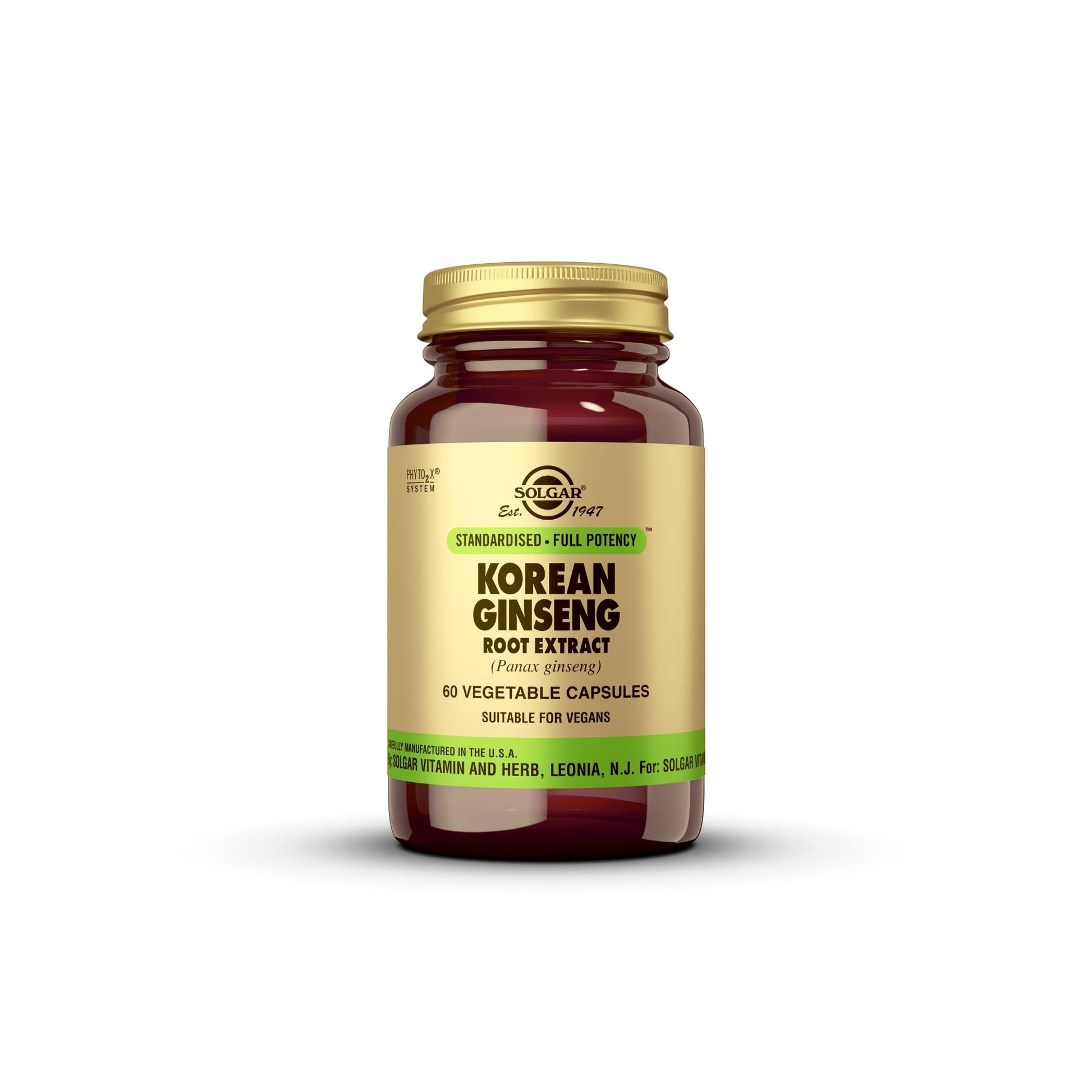 Solgar Korean Ginseng Root Extract, 60 Vegetable Capsules - Immune Support - Standardized, Full Potency (SFP) - Non-GMO, Vegan, Gluten Free, Dairy Free, Kosher - 60 Servings - Medaid International