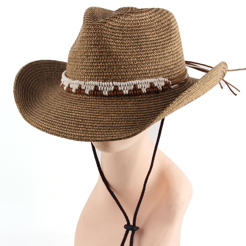 KASTWAVE Classic Cowboy Hat for Men and Women - Adjustable Fit, Western Style with Metal Decoration, Wide Brim for UV Protection, Suitable for Outdoor Adventures & Gift Giving (57-58cm)